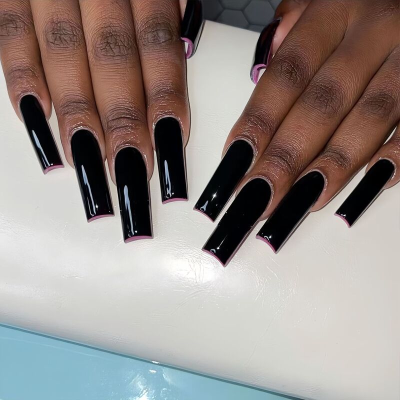 Cross-border Wearable Nails Pure Color Black Water Pipe Nails Manicure Patch European and American Coffin Nails Fake Nail Patch Finished Product