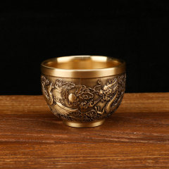 Copper Cup Dragon and Phoenix Cup Hundred Happiness Cup Household Buddha Hall Worship Cup Set Wholesale Copper Cups