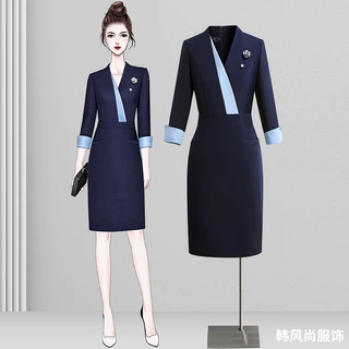 职业连衣裙女春秋气质女神范修身显瘦高级感前台工装珠宝店工作服