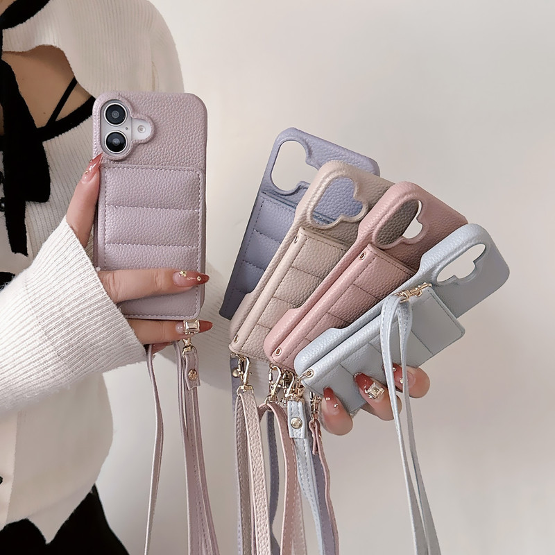 Crossbody Phone Case Suitable for iPhone 16 Pro with Lanyard, Apple 17 Pro Max down Jacket Style, Anti-Drop for iPhone 14