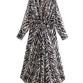 跨境批发2024春季新款ZA女装 动物纹印花丝缎质感连衣裙9878081