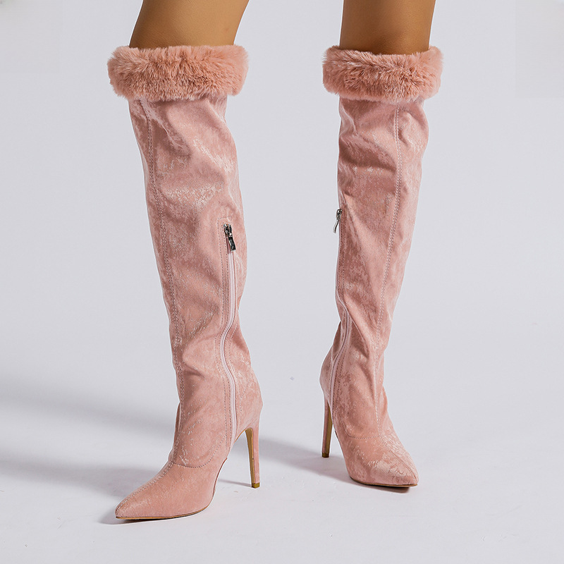 New high heel boots Big tube round pointed sleeve lace fashion boots plus size boots_voghion.com
