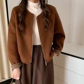 双面羊绒大衣女2024秋冬新款可拆卸流苏围巾领设计感宽松毛呢外套