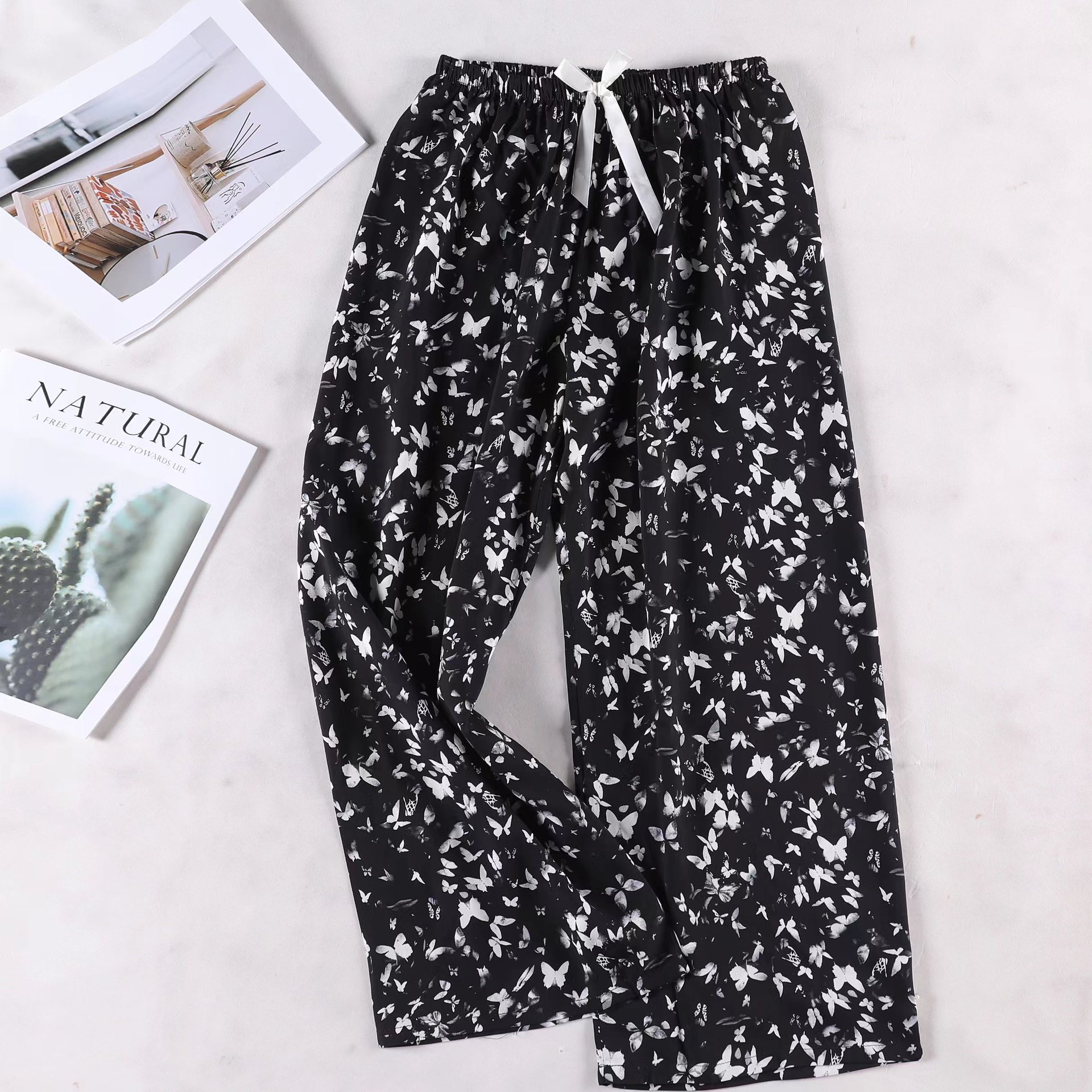 Pantalones de pijama de algodón de verano sueltos para mujeres embarazadas pantalones de piernas anchas colgantes sensación de nueve pantalones para el hogar se pueden usar fuera