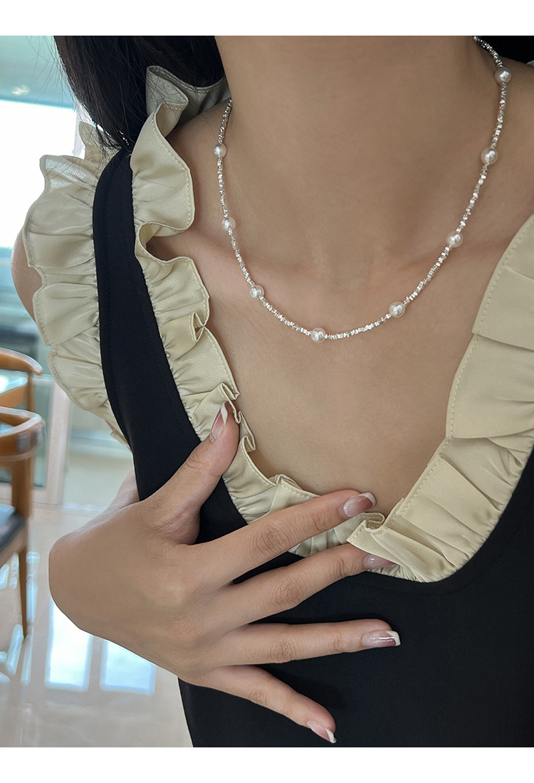 Künstlicher Kristall Künstliche Perle Sterling Silber Elegant Einfacher Stil Perlen Geometrisch Halskette display picture 4