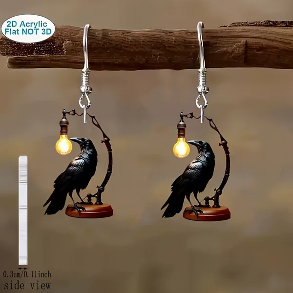 Cross-Border Hot Selling 2D Flat Acrylic Creative Table Lamp Crow Earrings Personalized Matchinging Niche High-End Earrings