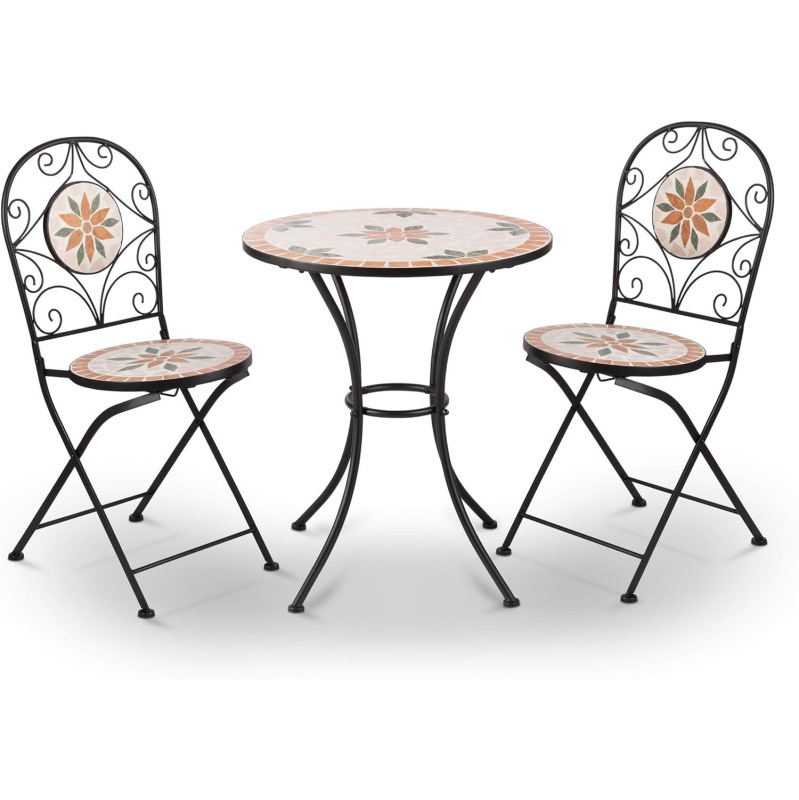 Chinese Orange Flower Mosaic Wrought Iron Courtyard Leisure Tables and Chairs, Wrought Iron Mosaic Table and Chair Set
