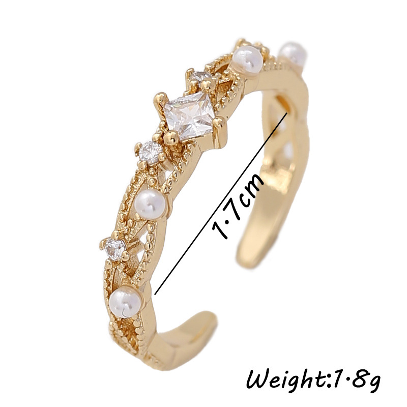 1 Piece Fashion Round Copper Inlay Pearl Zircon Womenu0027S Open Ring