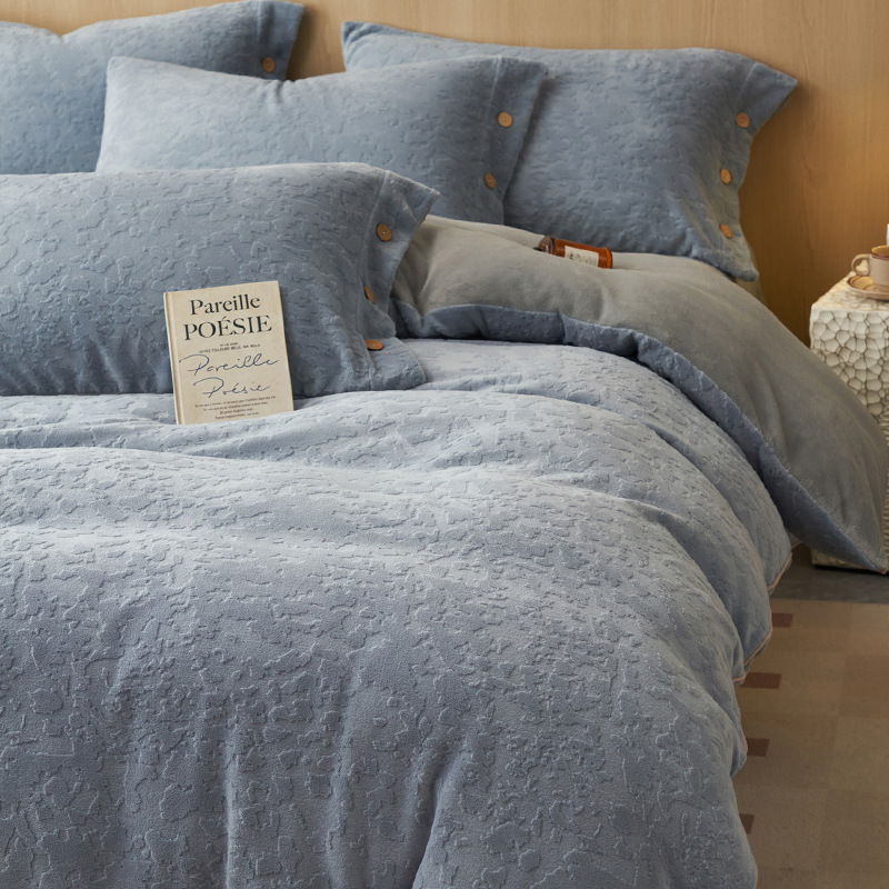 A clase doble cara engrosada cama de lana de leche de cuatro piezas de ropa de cama de invierno sábanas de lana de coral