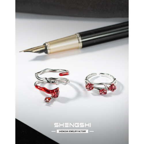Korean version of ins original niche design personalized rose enamel high-end open ring for women that does not fade wholesale