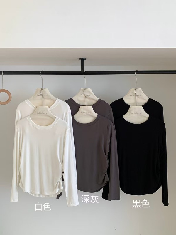 CatKaiser设计感收腰打底衫女秋季简约舒适显瘦百搭无束缚打底衫|undefined