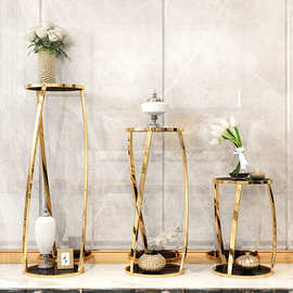 轻奢花架圆形客厅现代简约不锈钢花架子室内落地港式金属置物花盘