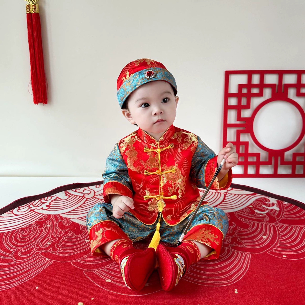 Банкетное платье для мальчиков и девочек на один год, Осенний китайский костюм Тан, детский костюм на день рождения, одежда для недели ловли полной Луны