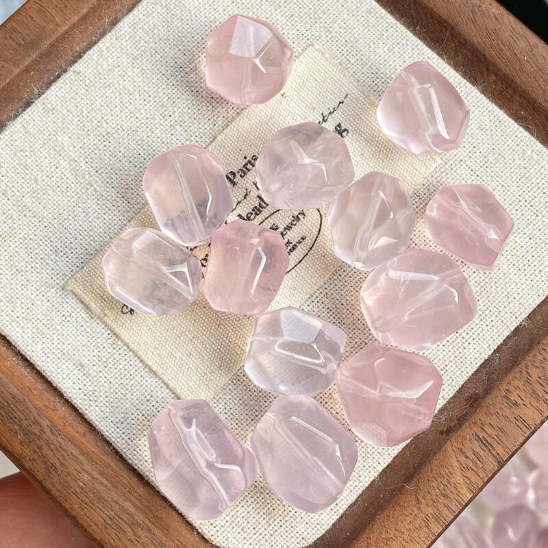 Natural Pink Crystal Random Ice Cubes and Sugar Cubes, Asymmetrical Large Crystal Beads, Loose Beads, DIY Bracelet Accessories