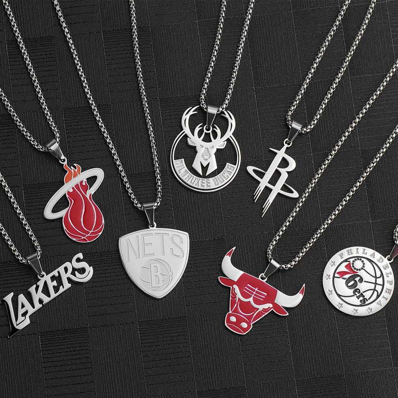 Basketball team logo Series logo necklace Lakers Heat Raptors Rockets peripheral titanium steel pendant sweater chain