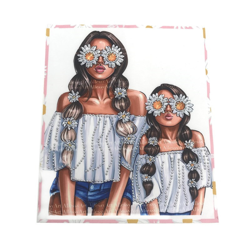 锦泽跨境美女印花钉珠布贴 服装辅料印花烫钻补丁贴 时尚车缝布贴