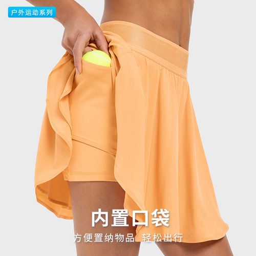 Luxtre new product water-cooled cooling quick-drying fake two-piece tennis skirt liner side pockets anti-exposure yoga shorts for women