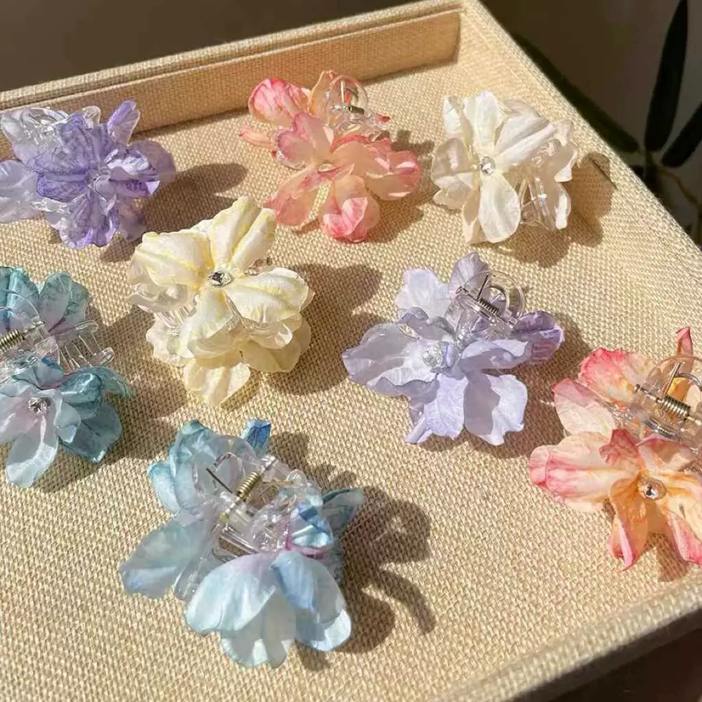 清新淡雅春夏季纯色花朵发夹女后脑勺超仙小抓夹发饰高级感头饰