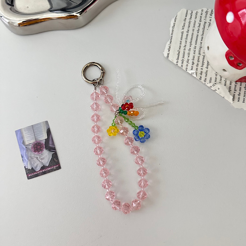 ins风水晶花朵链条奢华彩色串珠手机壳链挂饰汽车钥匙包包挂绳|undefined