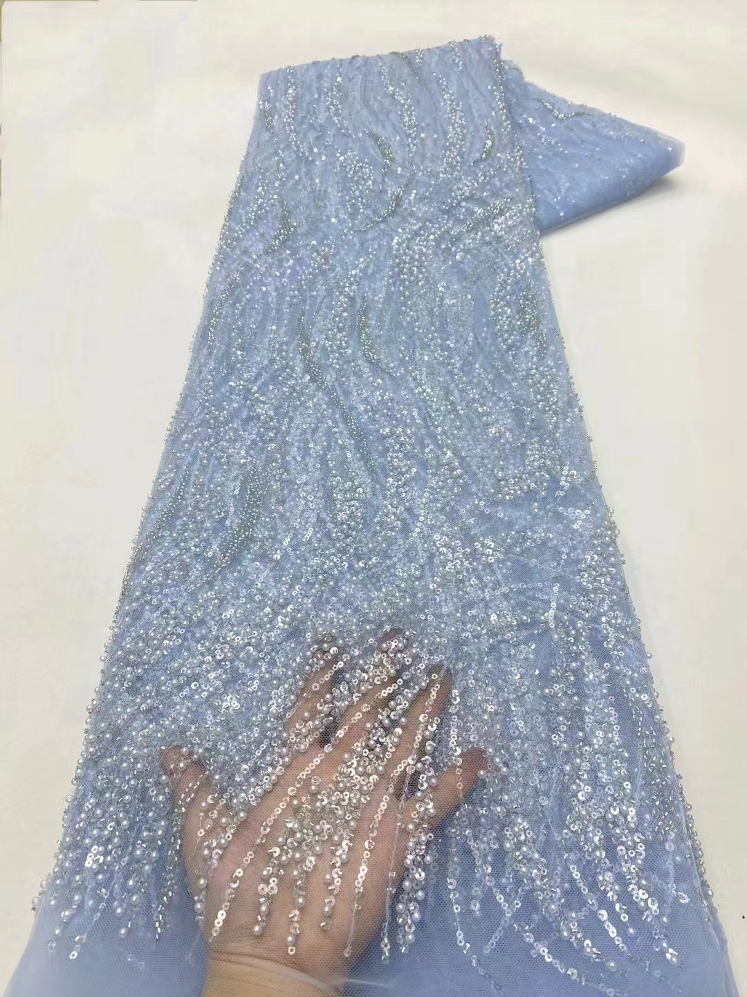 Multicolor hueco perla sequinilla malla cuentas tubo bordado tela cuentas encaje apertado vestido de boda transfronterizo