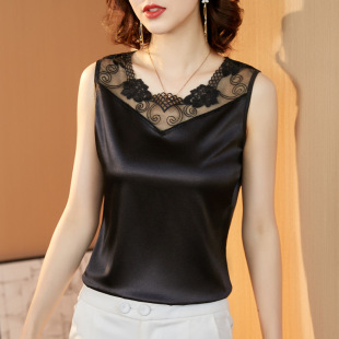 Camisole for women with lace temperament, large size wide band, loose belly-covering bottoming T-shirt for summer with suit