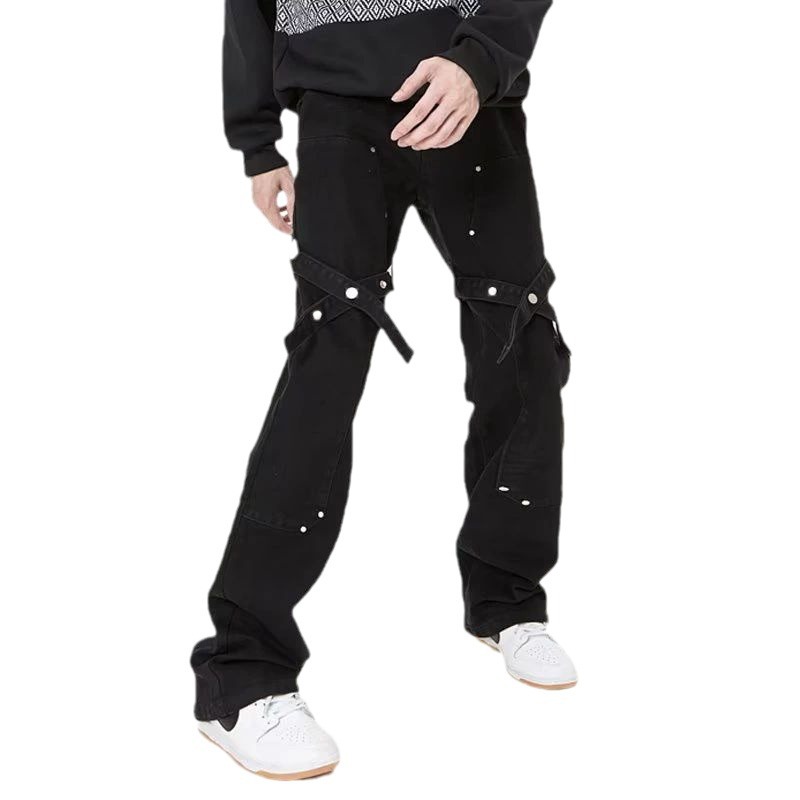 Functional vibe high-end pants men's American-style high-street fashion brand spring micro-jeans black slim-fit leggings