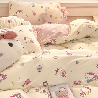 ins少女心凯蒂猫水洗棉被套床上四件套宿舍公主风床单三件套