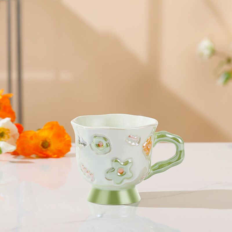クリエイティブな手彩花陶磁器カップ高颜値お土産カップ大容量オフィスコーヒーカップカップルカップ|undefined