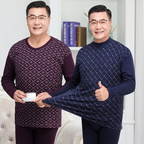 The elderly's pure cotton autumn coat and long johns suit men's thin long-sleeved cotton sweater thermal underwear for middle-aged and elderly people