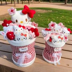 ハローキティの人形の花束の少女の心のかわいいぬいぐるみの花のプレゼントの誕生日プレゼントは親友の彼女にあげます。