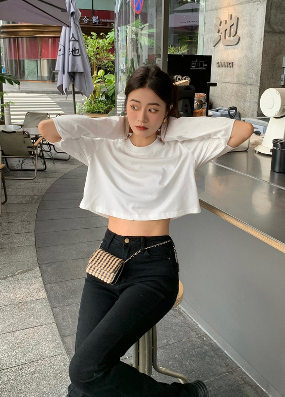 Shenzhen Nanyou High-end Original Small Fragrant Style 22 Early Autumn Simple Long-sleeved T-shirt with Hole Cut Elbow after Wind