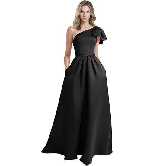 Foreign Trade Satin One-Shoulder Amazon Evening Dress Birthday Party Dress Fashionable and Elegant Slimming Dress