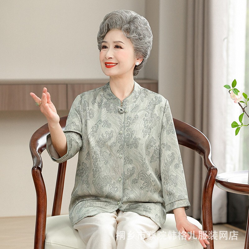 Granny spring shirt 2025 new mother spring and autumn shirt for the elderly foreign style top female clothes for the elderly