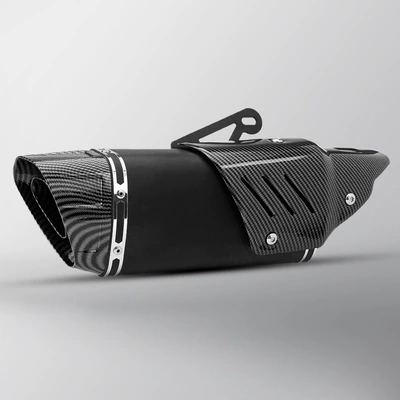 tail section with cover, Motorcycle exhaust pipe - black-imitation-carbon-head-imitation-carbon-cover