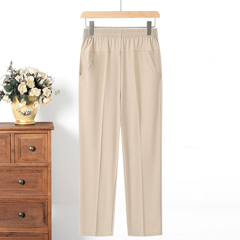 Брюки для мамы, летние тонкие эластичные свободные брюки для женщин среднего и пожилого возраста, прямые брюки с высокой талией для бабушки, повседневные брюки