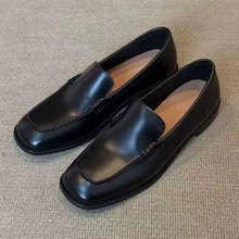 羊皮版~休闲单鞋韩式粗跟乐福鞋方头复古小众女一脚蹬英伦风设计