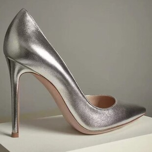 Silver sheep pattern stiletto heel 12cm high heels pointed toe temperament women's shoes shallow mouth banquet shoes not tired feet size 46