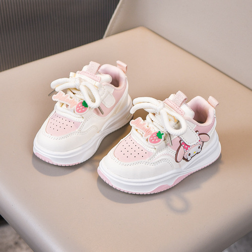 Children's Spring Fashion Cute Rabbit White Sneakers for Girls, Versatile Soft Sole Shoes for Kids