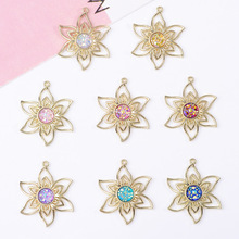 新款微镶宝石钻面镂空太阳花吊坠手作欧美时尚长款耳饰合金配件