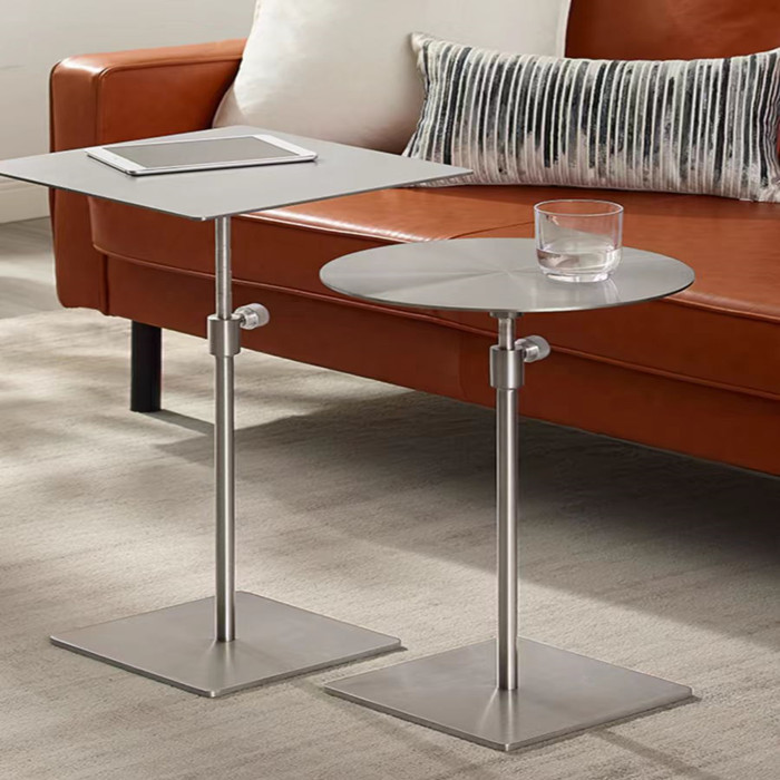 Stainless Steel Adjustable Side Table, Small Round Table, High-Legged Small Coffee Table, Coffee Table, Mobile Sofa Side Table, Simple Metal Corner Table