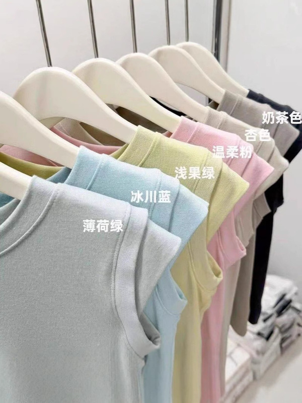 正肩夏季2025新款圆领无袖短袖T恤设计感小众修身飞飞袖短款上衣|undefined