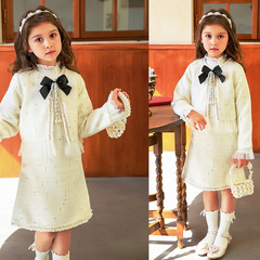 Children's and Middle Children's New Autumn Cross-Border Korean Style Cute Little Fragrance Dress Set Program Host Host Dress