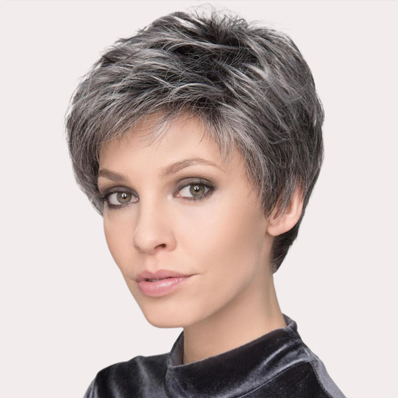Factory Direct Sale Short Curly Wig for Elderly, Gray-White Wig with Side-Swept Bangs, High-Temperature Fiber Wig, One Piece Factory Direct Sale Short Curly Wig for Elderly, Gray-White Wig with Side-Swept Bangs, High-Temperature Fiber Wig, One Piece