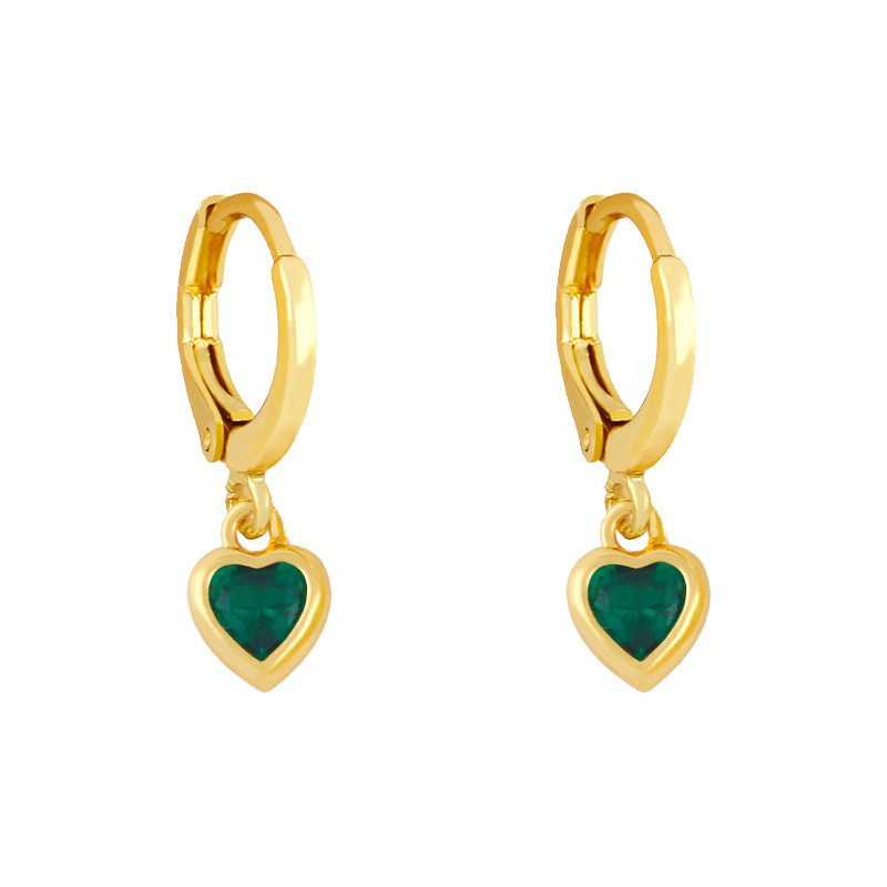 5g Weight 18K Gold Plated Plating Material Artificial Gemstones Inlay Material Earrings Classification Housewarming, Anniversary, Business, Wedding, Travel, Party, Birthday, Festival Occasion Copper Material Heart Pattern Women'S Gender Fashion Style Rose Red, White, Pink, Green, Blue, Champagne, Yellow, Black Color Fashion Heart Copper Artificial Gemstones Copper Earrings 6