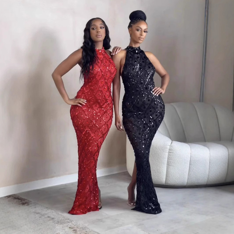 AliExpress cross-border European and American style fashion new temperament socialite diamond-studded slim-fit evening dress long dress women's clothing AliExpress cross-border European and American style fashion new temperament socialite diamond-studded slim-fit evening dress long dress women's clothing