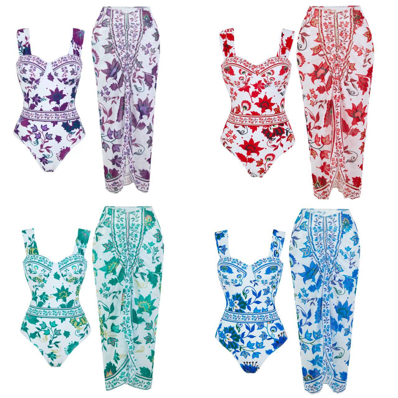 Push-Up Underwire One-Piece Swimsuit – Digital Print & Tummy Control (S-XL, Red/Blue/Purple/Green, Polyester)_voghion.com