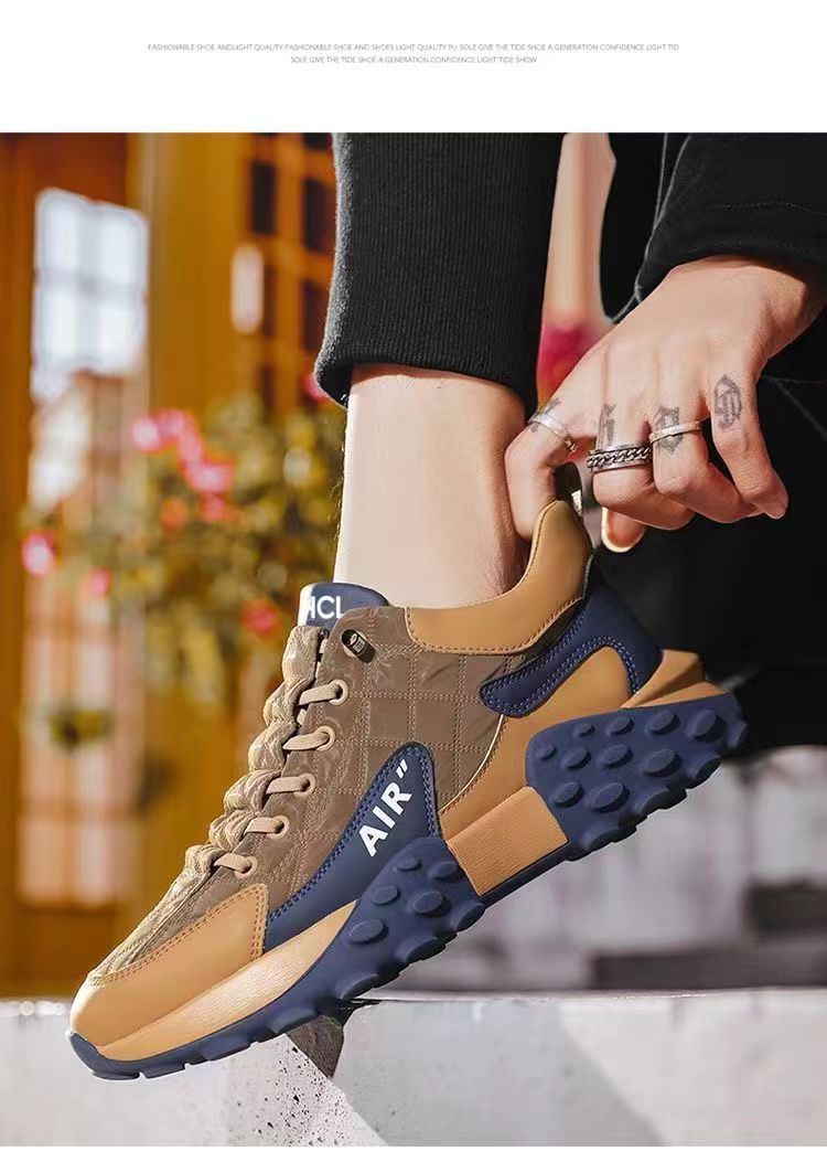 Men's Platform Casual Shoes Leather Waterproof Trainers_voghion.com
