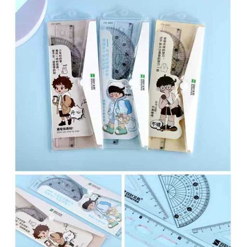 漫画かわいい定規セット 4 ピース小学生文具セット学用品定規三角板分度器卸売|undefined