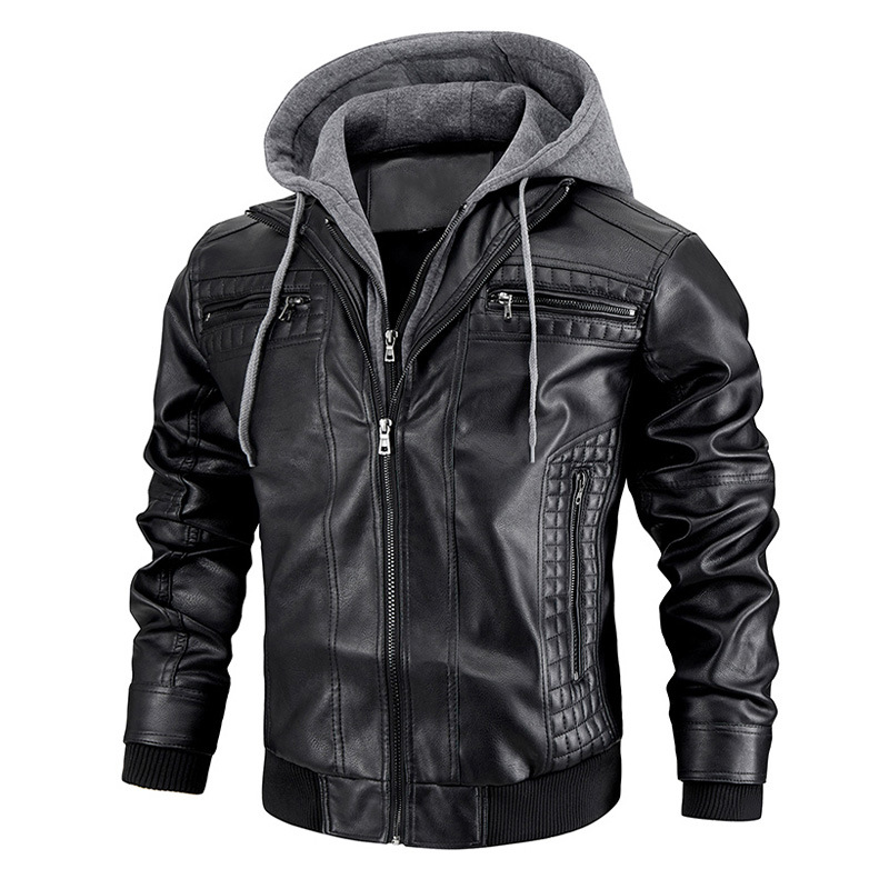 Men's Clothing hooded PU leather jacket leather jacket men's winter new warm coat _voghion.com