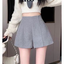 大码新款秋冬毛呢阔腿短裤女胖MM高腰显瘦休闲西装裤黑色外穿靴裤